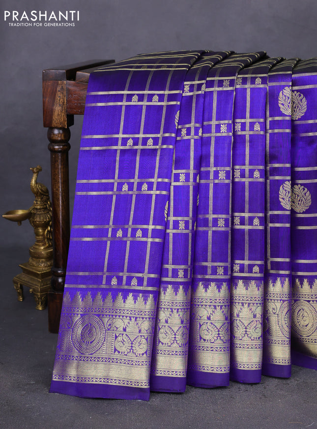 Venkatagiri silk saree blue with allover zari checks & buttas and rich zari woven border