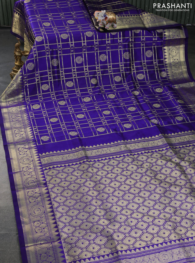 Venkatagiri silk saree blue with allover zari checks & buttas and rich zari woven border