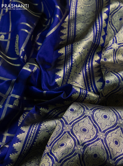 Venkatagiri silk saree blue with allover zari checks & buttas and rich zari woven border