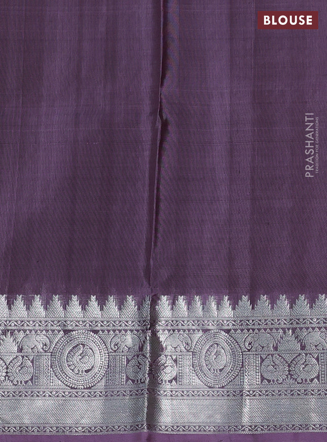 Venkatagiri silk saree coffee brown and pastel purple with allover silver zari weaves & buttas and silver zari woven border