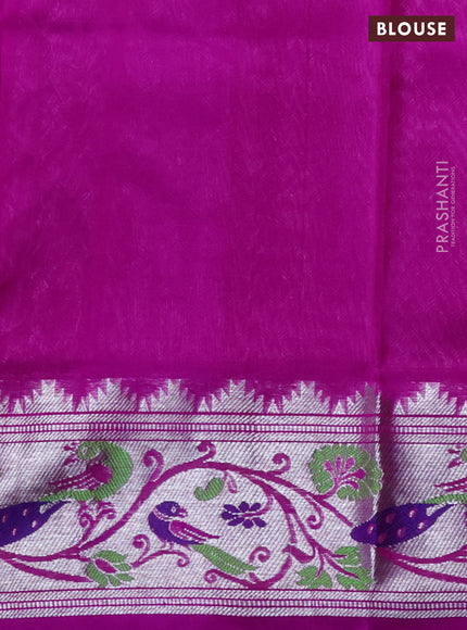 Venkatagiri silk saree purple with silver & gold zari woven buttas and silver zari woven peacock design border