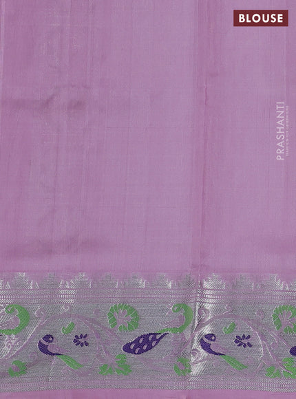 Venkatagiri silk saree pastel pink with silver & gold zari woven buttas and silver zari woven peacock design border