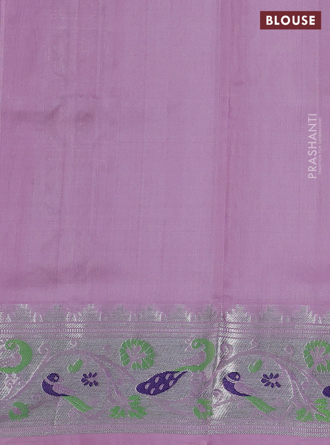 Venkatagiri silk saree pastel pink with silver & gold zari woven buttas and silver zari woven peacock design border