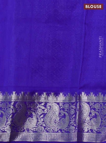 Venkatagiri silk saree dual shade of lavender and blue with silver zari woven buttas and peacock silver zari woven border