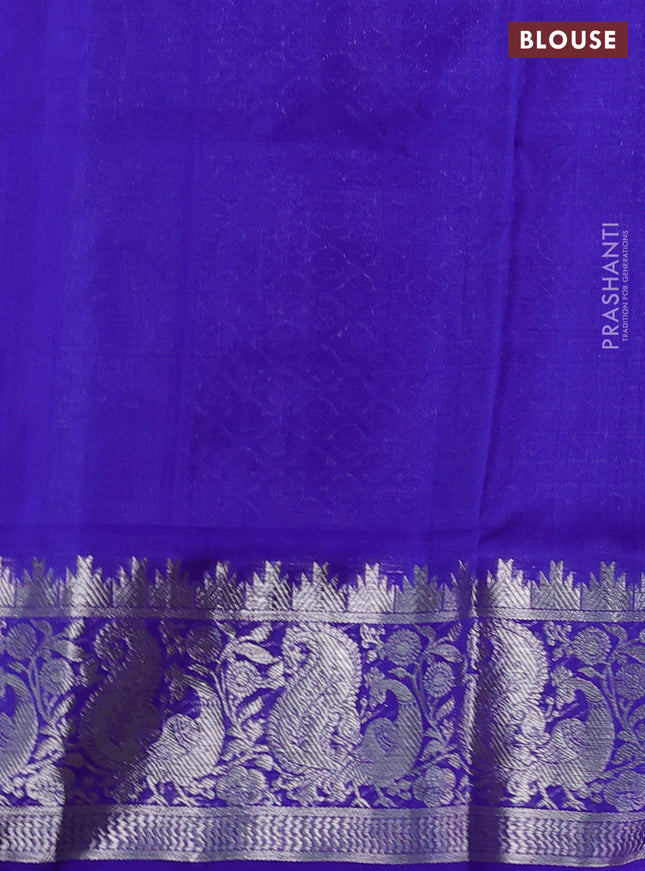 Venkatagiri silk saree dual shade of lavender and blue with silver zari woven buttas and peacock silver zari woven border