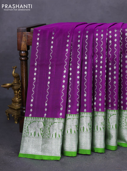 Venkatagiri silk saree purple and green with allover silver zari weaves and rich elephnat silver zari woven border