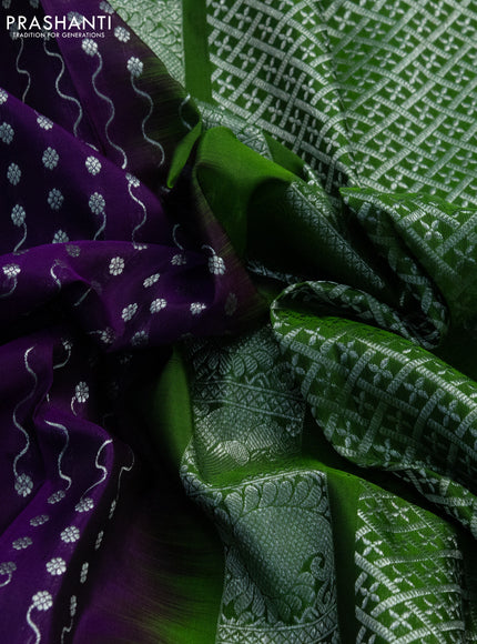 Venkatagiri silk saree purple and green with allover silver zari weaves and rich elephnat silver zari woven border