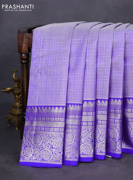 Venkatagiri silk saree lavender and blue with allover silver & gold zari checked pattern and long rich zari woven border