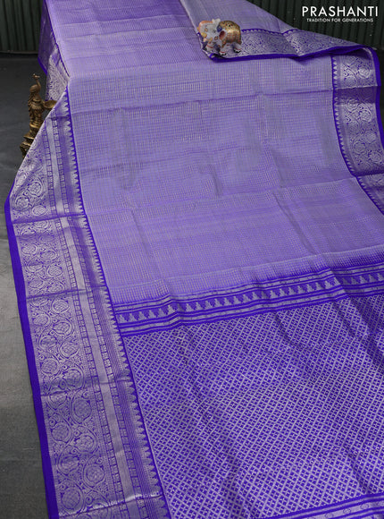 Venkatagiri silk saree lavender and blue with allover silver & gold zari checked pattern and long rich zari woven border