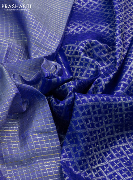 Venkatagiri silk saree lavender and blue with allover silver & gold zari checked pattern and long rich zari woven border