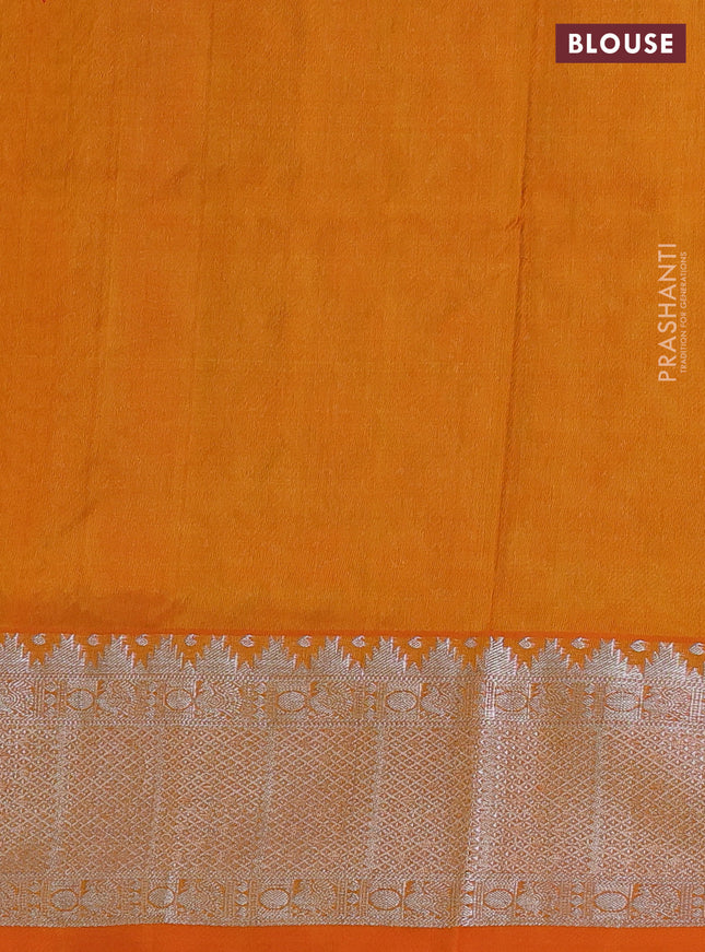 Venkatagiri silk saree light green and orange with allover silver zari checks & buttas and silver zari woven border