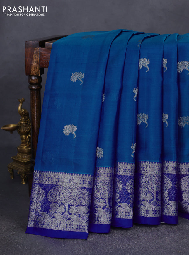 Venkatagiri silk saree cs blue and blue with silver zari woven buttas and silver zari woven border