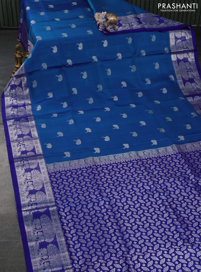 Venkatagiri silk saree cs blue and blue with silver zari woven buttas and silver zari woven border