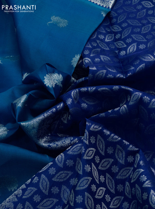 Venkatagiri silk saree cs blue and blue with silver zari woven buttas and silver zari woven border