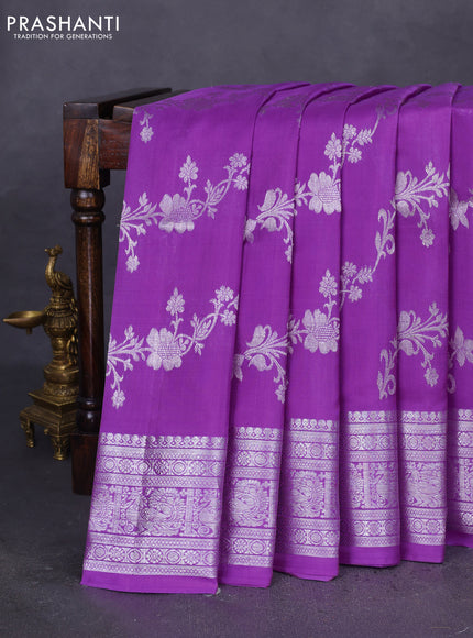 Venkatagiri silk saree lavender with allover silver weaves and rich silver zari woven border