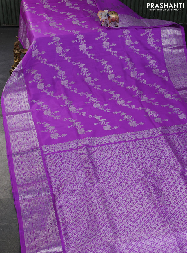 Venkatagiri silk saree lavender with allover silver weaves and rich silver zari woven border