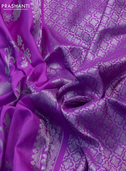 Venkatagiri silk saree lavender with allover silver weaves and rich silver zari woven border