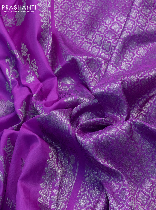 Venkatagiri silk saree lavender with allover silver weaves and rich silver zari woven border