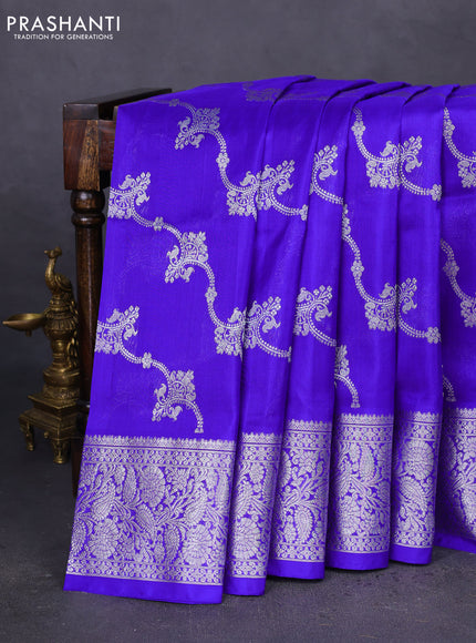 Venkatagiri silk saree royal blue with allover silver weaves and rich silver zari woven border
