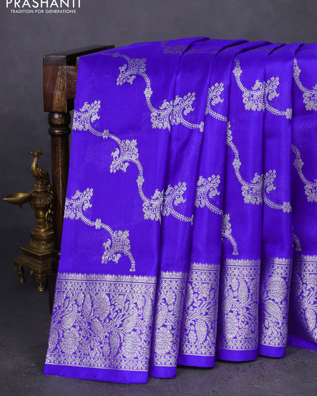 Venkatagiri silk saree royal blue with allover silver weaves and rich silver zari woven border