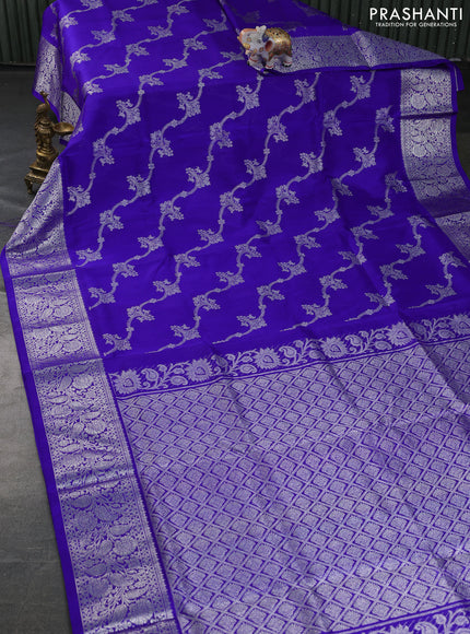 Venkatagiri silk saree royal blue with allover silver weaves and rich silver zari woven border