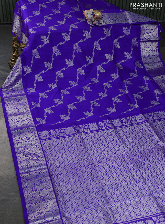 Venkatagiri silk saree royal blue with allover silver weaves and rich silver zari woven border