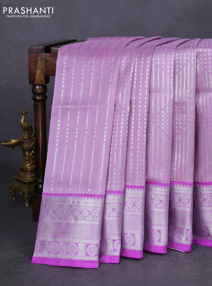 Venkatagiri silk saree pastel lavender and purple with allover silver weaves and rich silver zari woven border