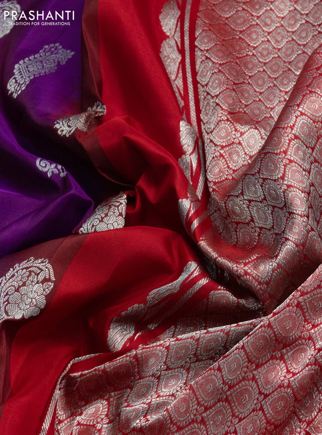 Venkatagiri silk saree purple and maroon with allover silver weaves and rich silver zari woven border