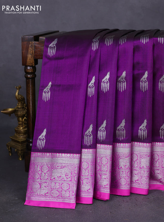 Venkatagiri silk saree purple and mild purple with silver zari woven buttas and rich silver zari woven border