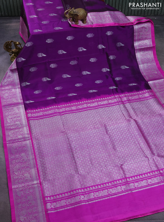 Venkatagiri silk saree purple and mild purple with silver zari woven buttas and rich silver zari woven border