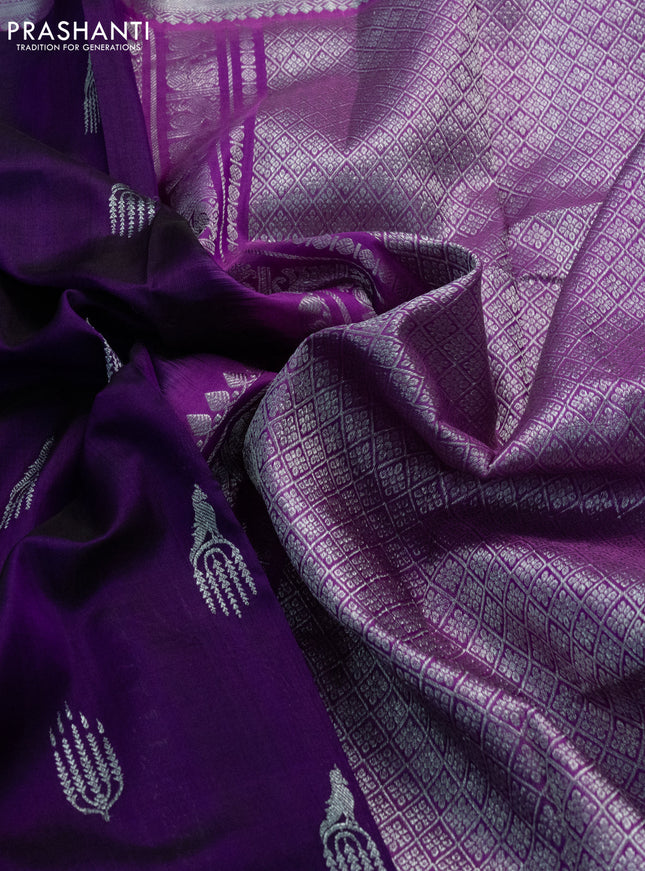 Venkatagiri silk saree purple and mild purple with silver zari woven buttas and rich silver zari woven border