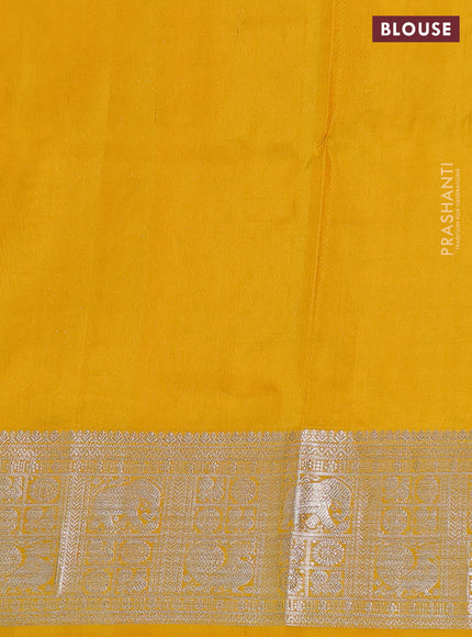 Venkatagiri silk saree dark mustard and yellow with silver zari woven buttas and rich silver zari woven border