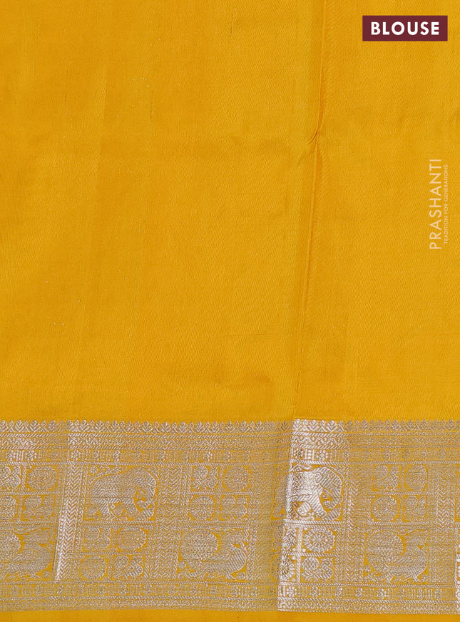 Venkatagiri silk saree dark mustard and yellow with silver zari woven buttas and rich silver zari woven border
