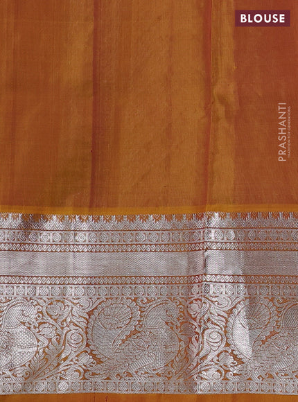 Venkatagiri silk saree deep maroon and dark mustard with allover silver & gold zari checked pattern and long annam silver zari woven border