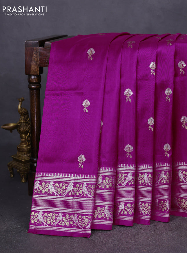 Venkatagiri silk saree magenta pink with silver & gold zari woven buttas and rich zari woven border