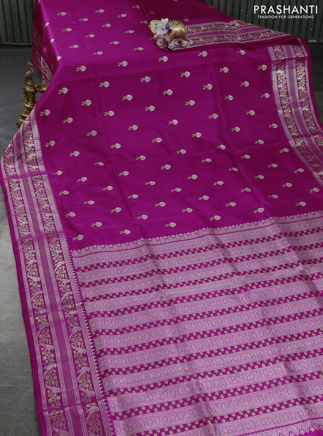Venkatagiri silk saree magenta pink with silver & gold zari woven buttas and rich zari woven border