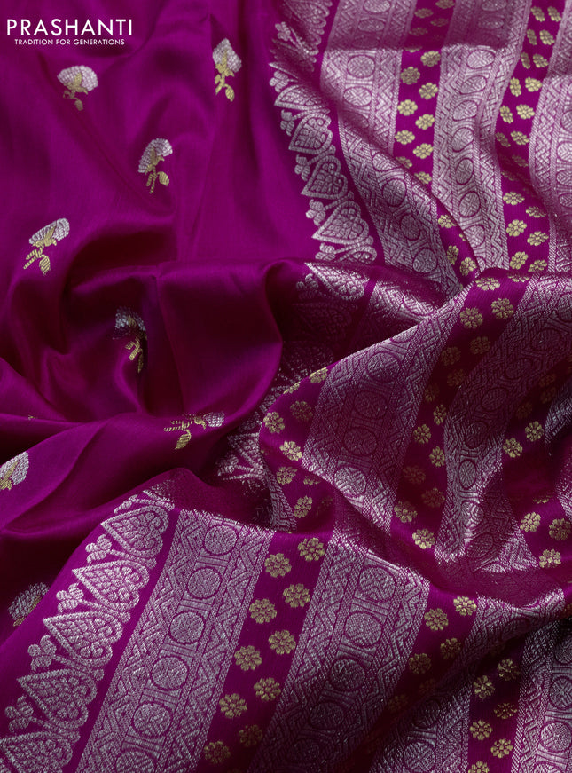 Venkatagiri silk saree magenta pink with silver & gold zari woven buttas and rich zari woven border