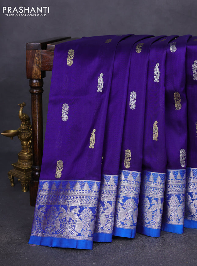 Venkatagiri silk saree blue and cs blue with silver & gold zari woven buttas and silver zari woven border