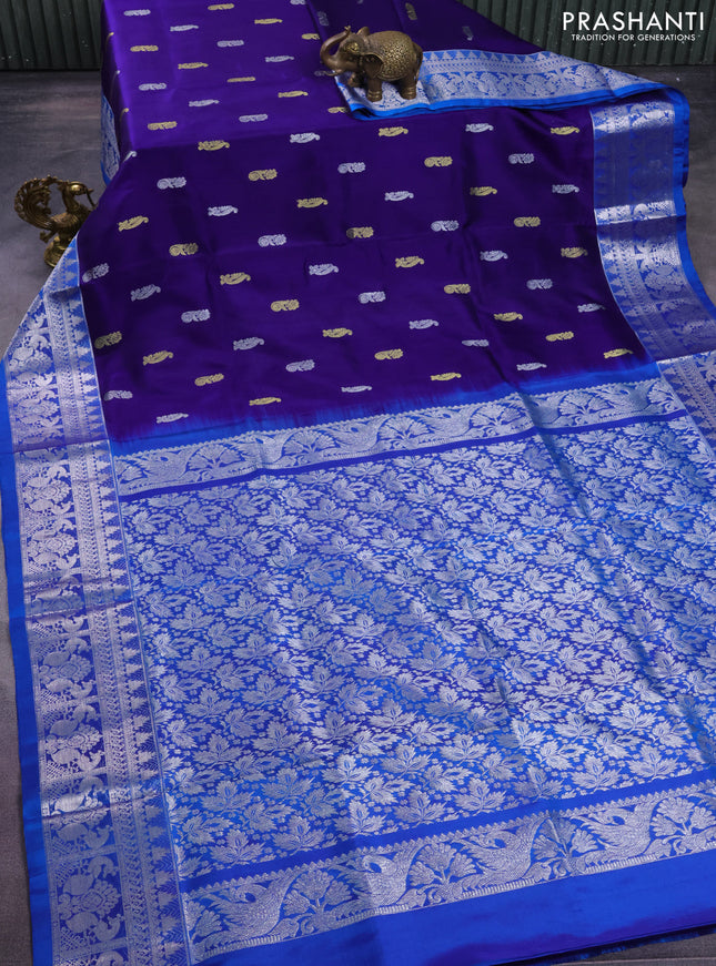 Venkatagiri silk saree blue and cs blue with silver & gold zari woven buttas and silver zari woven border