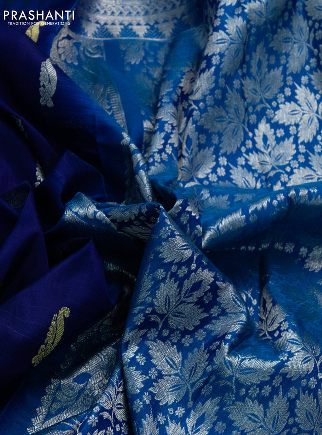 Venkatagiri silk saree blue and cs blue with silver & gold zari woven buttas and silver zari woven border