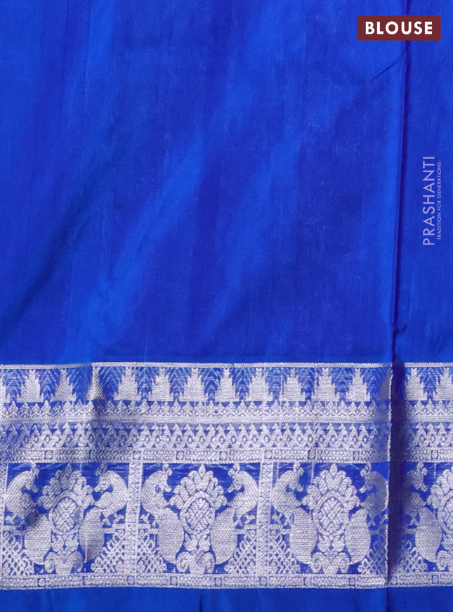 Venkatagiri silk saree blue and cs blue with silver & gold zari woven buttas and silver zari woven border