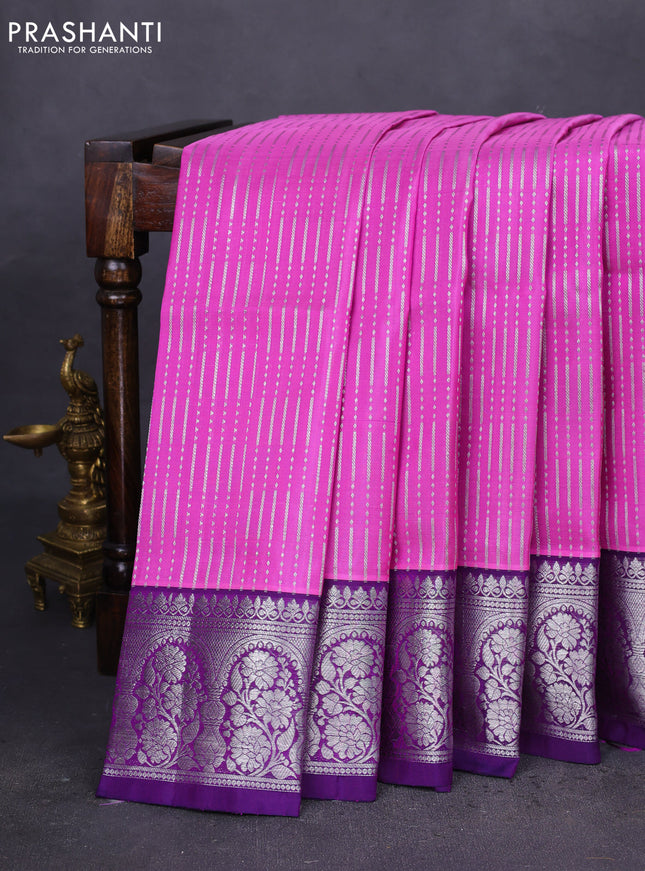 Venkatagiri silk saree pink and purple with allover silver zari weaves and floral silver zari woven border