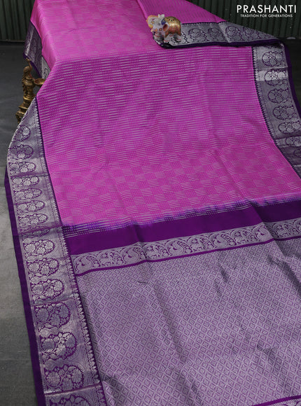 Venkatagiri silk saree pink and purple with allover silver zari weaves and floral silver zari woven border