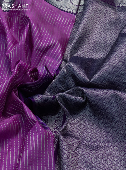 Venkatagiri silk saree pink and purple with allover silver zari weaves and floral silver zari woven border