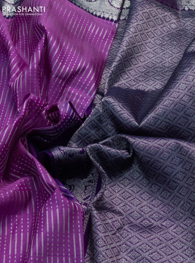 Venkatagiri silk saree pink and purple with allover silver zari weaves and floral silver zari woven border