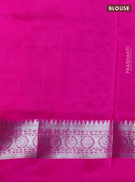 Venkatagiri silk saree purple and pink with allover silver zari checks & buttas and silver zari woven simple border