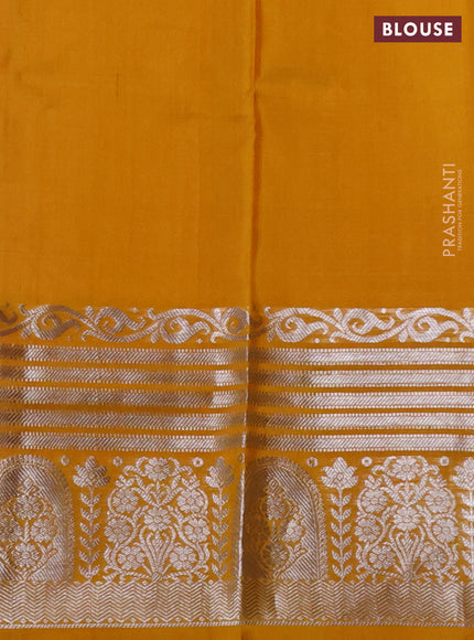 Venkatagiri silk saree magenta pink and mustard yellow with allover silver zari checks & buttas and long silver zari woven border