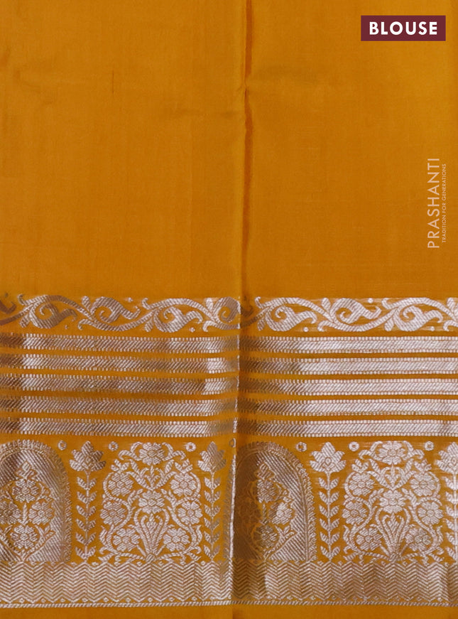 Venkatagiri silk saree magenta pink and mustard yellow with allover silver zari checks & buttas and long silver zari woven border