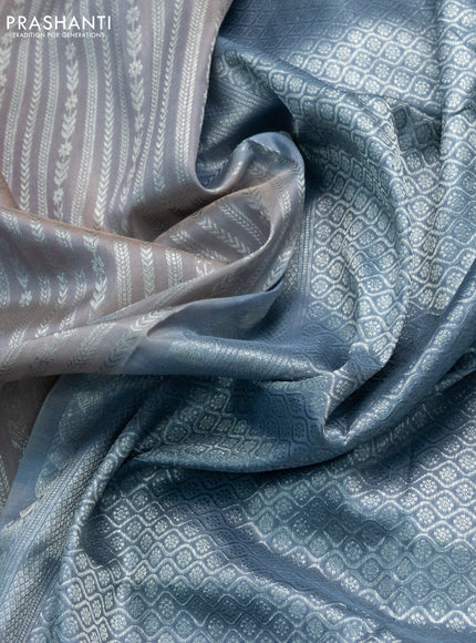 Venkatagiri silk saree beige and grey with allover silver zari weaves and silver zari woven border