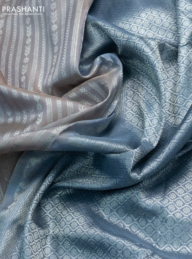 Venkatagiri silk saree beige and grey with allover silver zari weaves and silver zari woven border